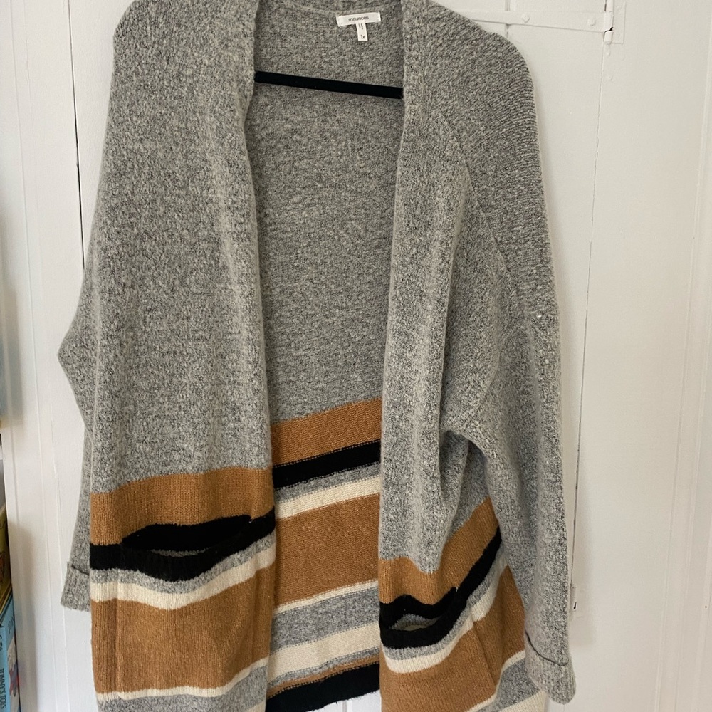 Cozy Gray and Tan Striped Sweater